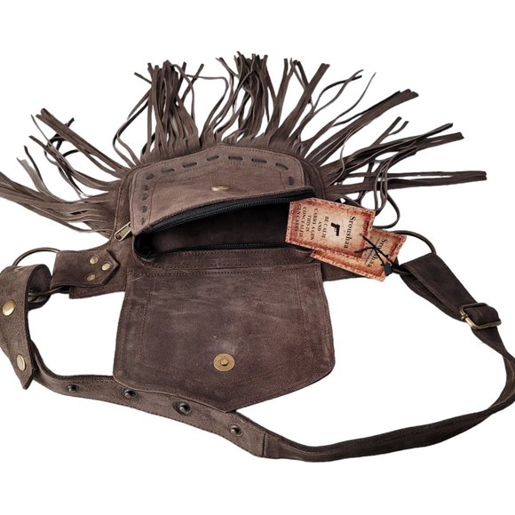 2025Genuine LeatherFestival Cow Girl Pocket Belt | Hip bag with Fringe Coffee… - Picture 7 of 14